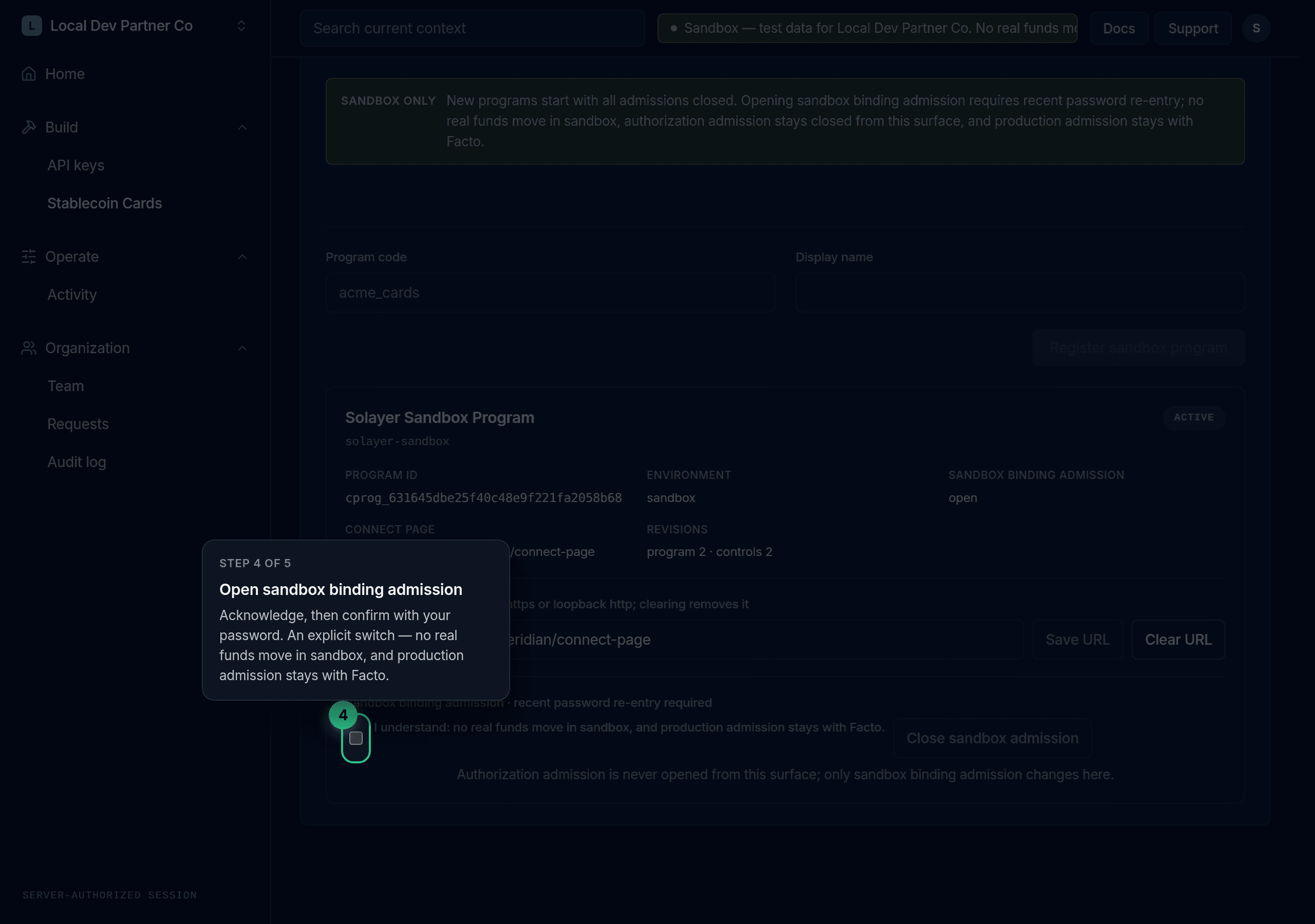 Acknowledge and open sandbox binding admission